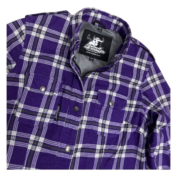 SPEED & STRENGTH Smokin Aces Purple Plaid Flannel Motorcycle Jacket Womens 2XL - Picture 2 of 7